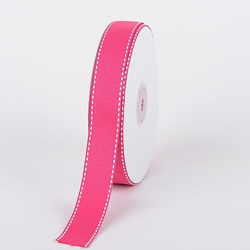 Hot Pink Grosgrain Ribbon White Stitching