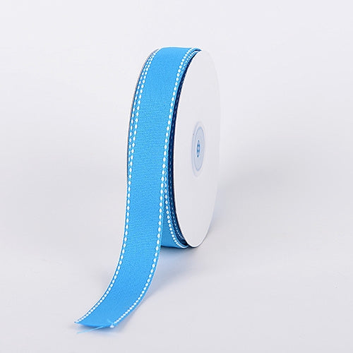 7/8 Inch Turquoise Stitch Design Grosgrain Ribbon 25 Yards