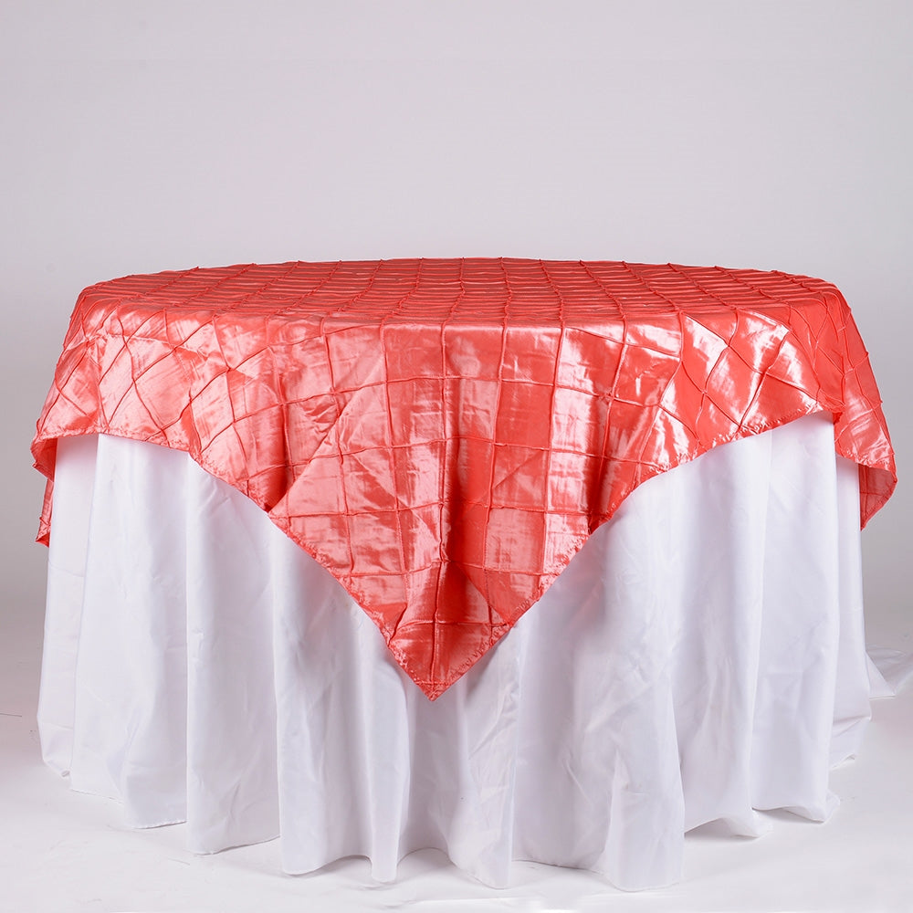 Coral - 72 inch x 72 inch Square Pintuck Satin Overlay