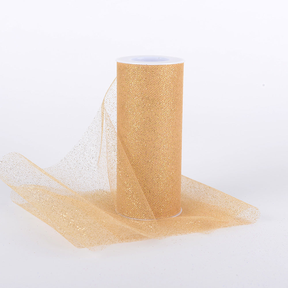 Gold Premium Glitter Tulle Fabric ( W: 6 Inch | L: 10 Yards )