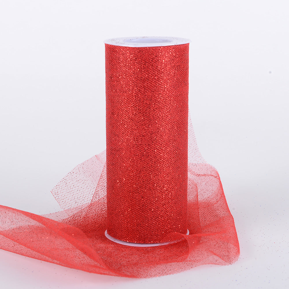 Red Premium Glitter Tulle Fabric ( W: 6 Inch | L: 10 Yards )
