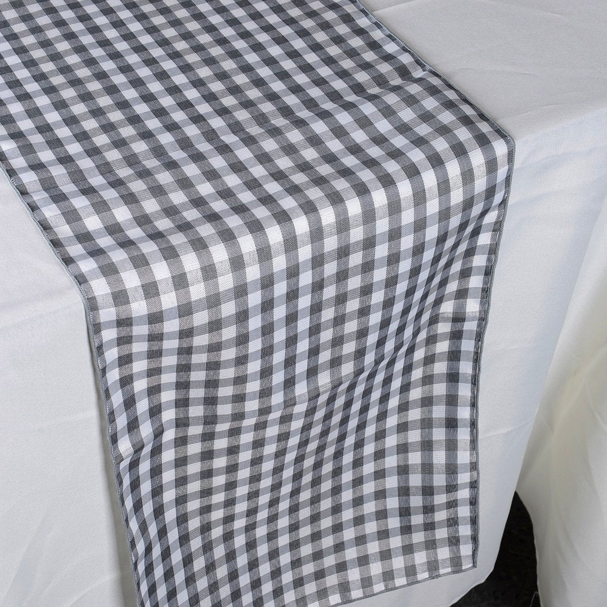 Grey - Checkered/ Plaid Table Runner - ( 14 inch x 90 inch )