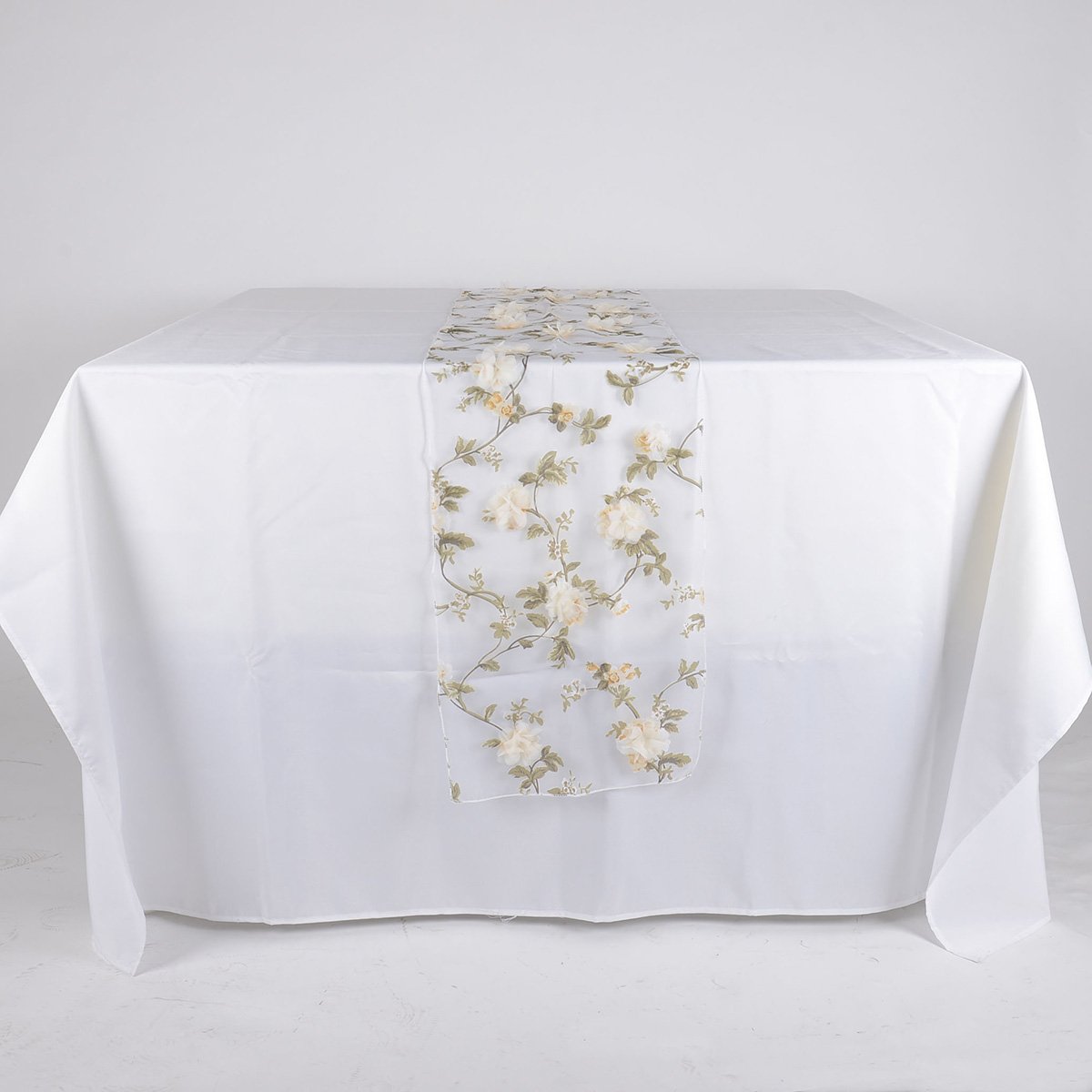Ivory Organza with 3D Roses Table Runner
