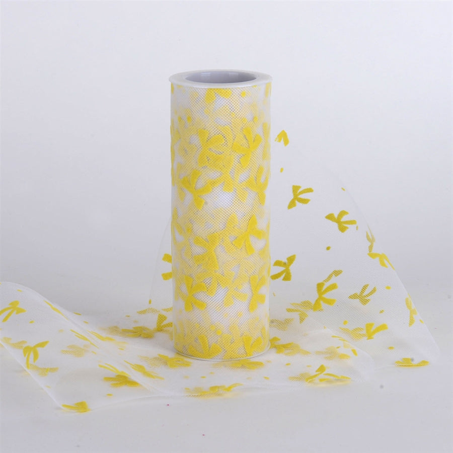 Bow Design Tulle Fabric Roll Yellow