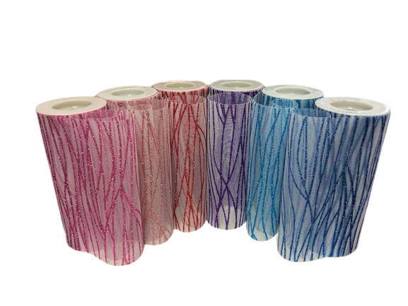 Ableme Deco 4 Rolls Glitter Tulle Fabric Rolls Set, 6 Inch 50 Yards