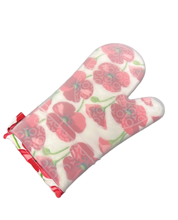 Red Flower- Silicone Oven Mitts Heavy Duty Cooking Gloves, Kitchen Heat Resistance Oven Gloves, Waterproof Oven Mitts with Non-Slip Textured Grip, 1 Pair