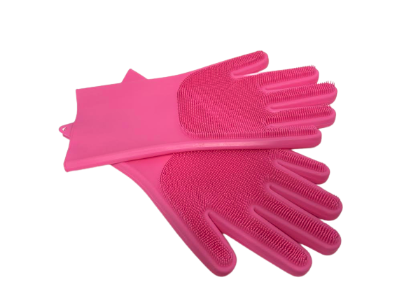 1- Pair Fuchsia Silicone Dishwashing Gloves, Rubber Scrubbing Gloves