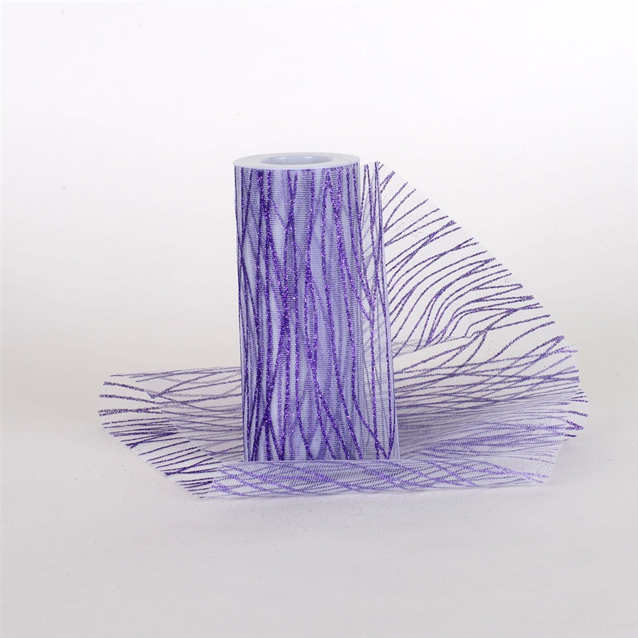 Purple Wavy Glitter Tulle Fabric Roll 6 Inch x 10 Yards