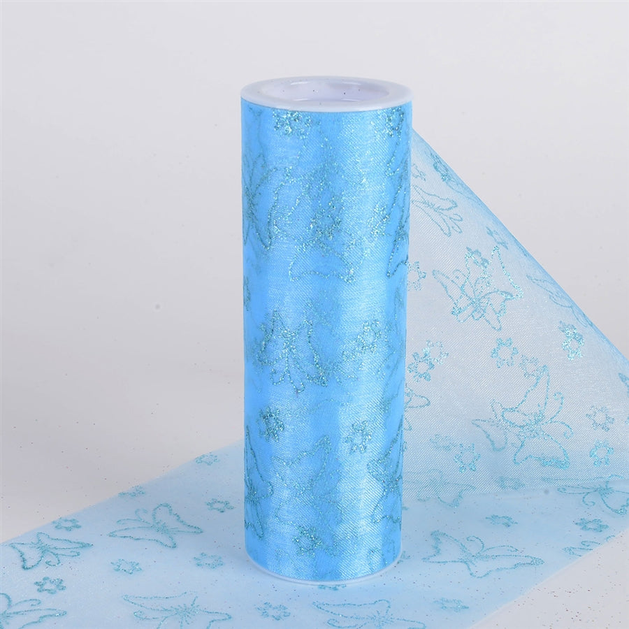 Glitter Butterfly Organza Roll -  Light Blue