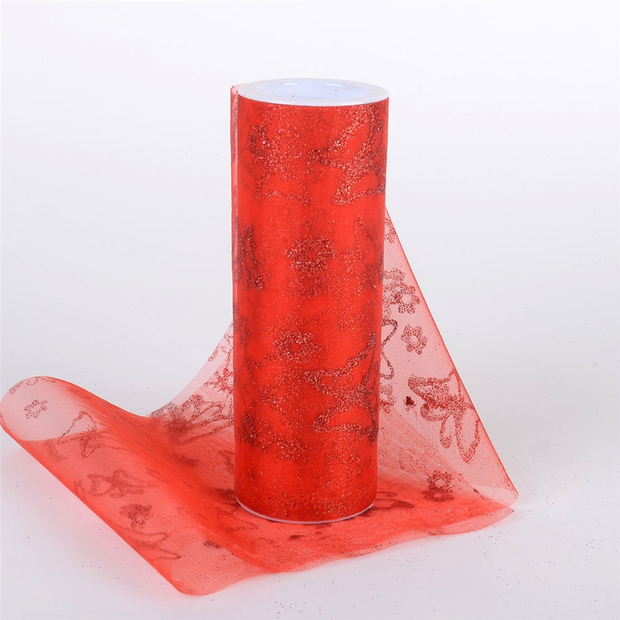 Glitter Butterfly Organza Roll -  Red