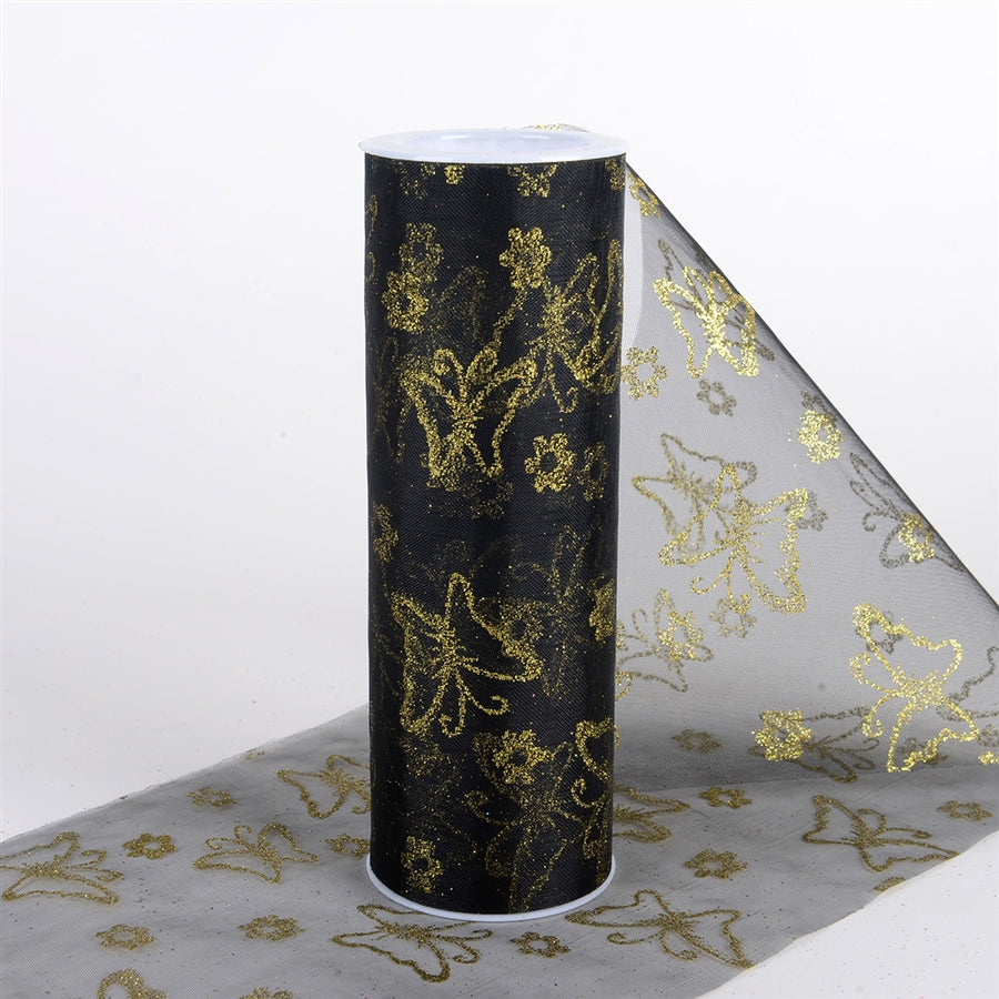 Glitter Butterfly Organza Roll -  Black