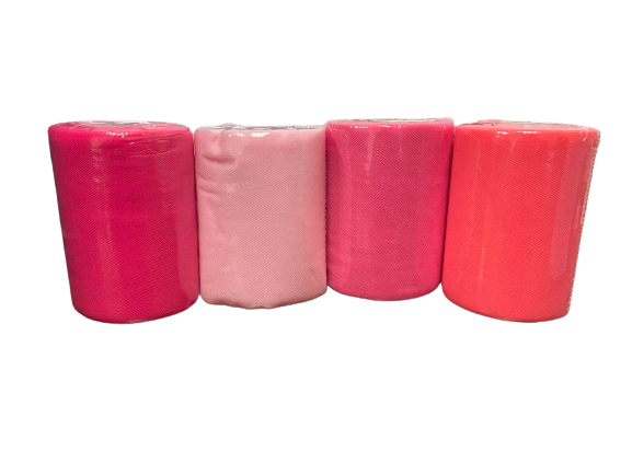 4 Pack- Light Pink* Fuchsia* Shocking Pink* Coral- Tulle ( W: 6 Inch | L: 100 Yards )