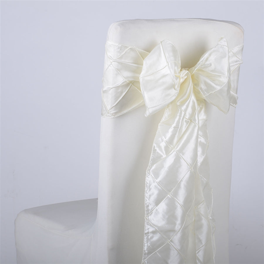 Ivory - 7 inch x 108 inch Pintuck Satin Chair Sash - Pack of 10