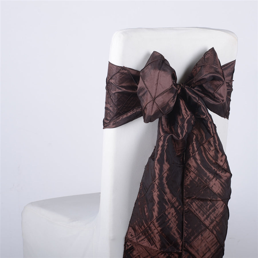 Chocolate Brown - 7 inch x 108 inch Pintuck Satin Chair Sash - Pack of 10