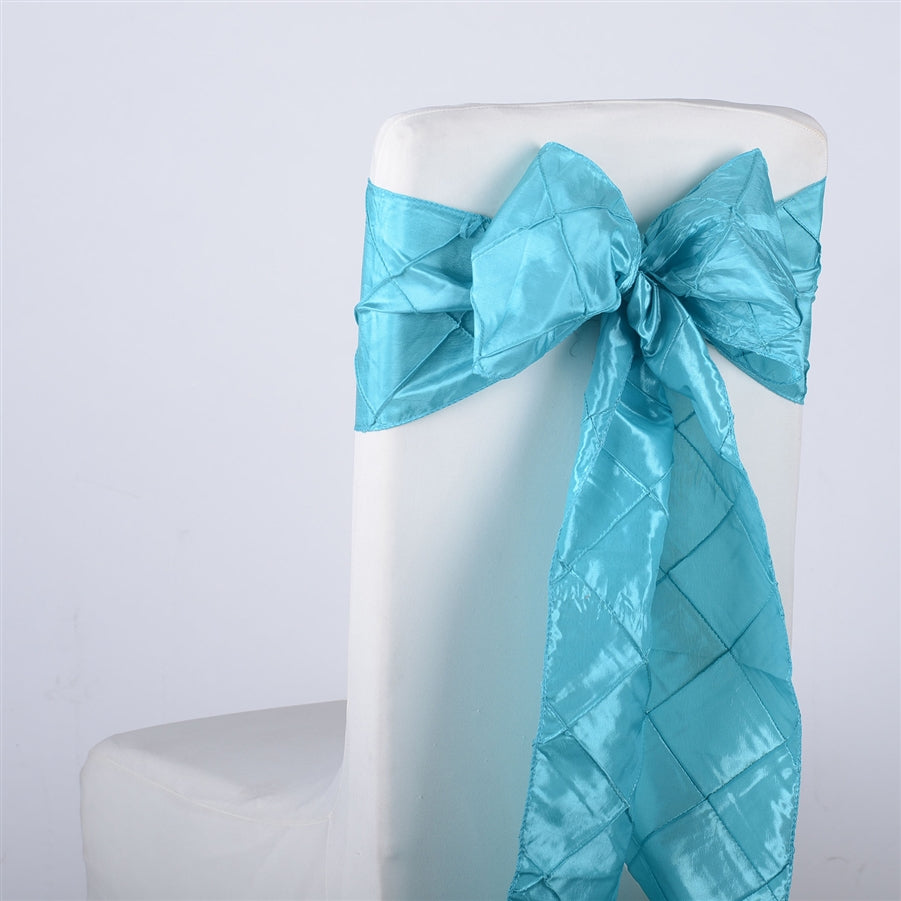 Turquoise - 7 inch x 108 inch Pintuck Satin Chair Sash - Pack of 10