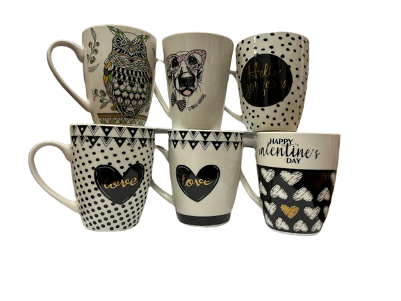 Heart, Dog and Owl Design Coffee Mug Set - Pack of 6